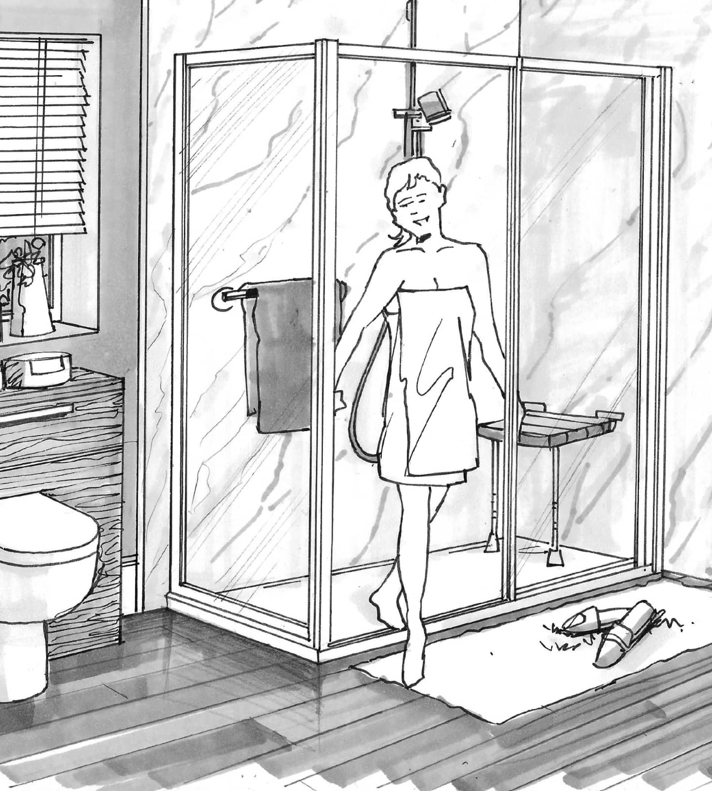 http://Storyboard%20image%20of%20a%20woman%20in%20a%20towel%20getting%20out%20of%20the%20shower